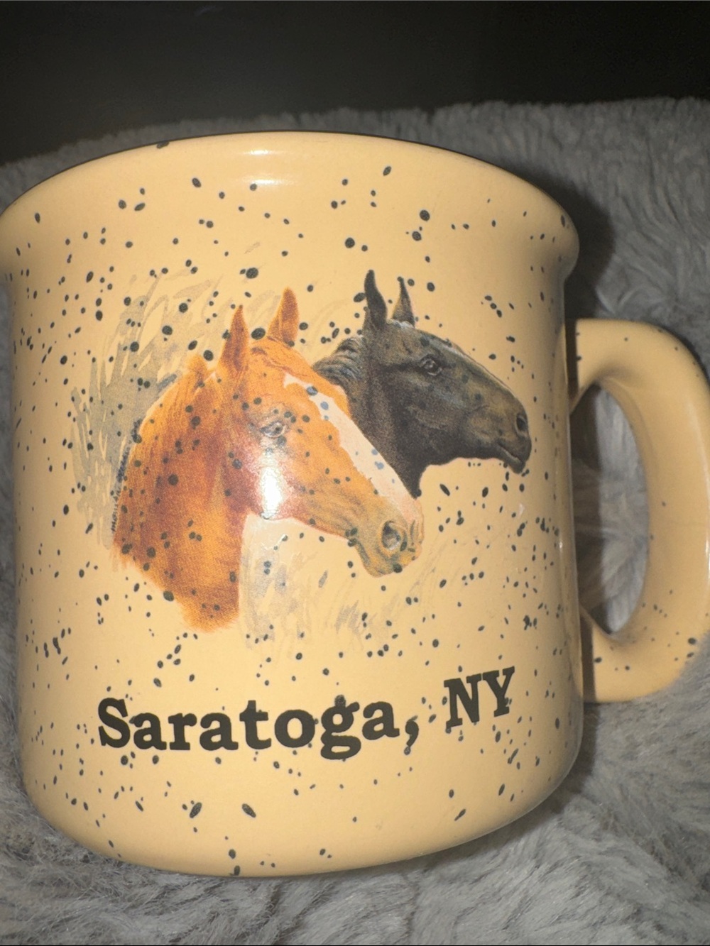Saratoga, NY Horse Ceramic Mug - Cream Speckled